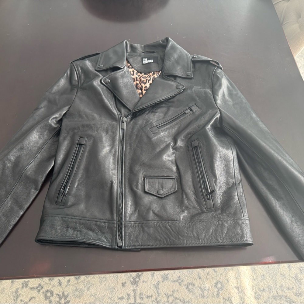 The Kooples Black Jacket with Animal Print Lining
